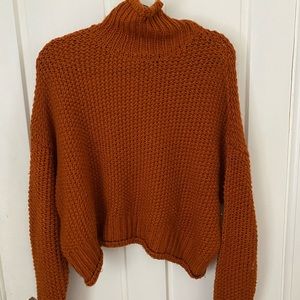 Copper colored  crochet turtleneck sweater